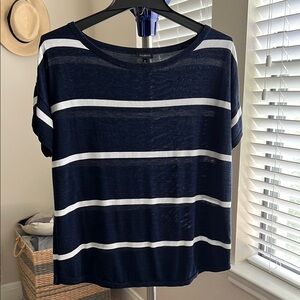 Talbots Navy and White Striped Shirt